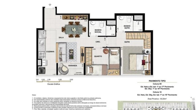 Etehe Residencial plantas dos apartamentos