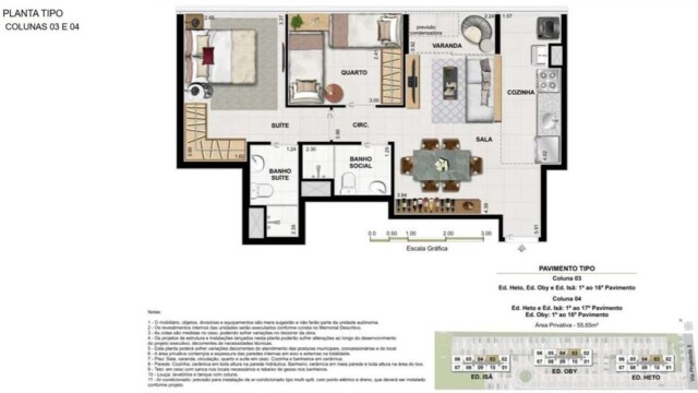 Etehe Residencial plantas dos apartamentos