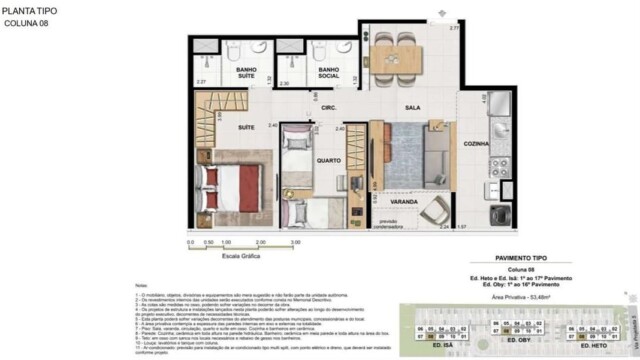 Etehe Residencial plantas dos apartamentos