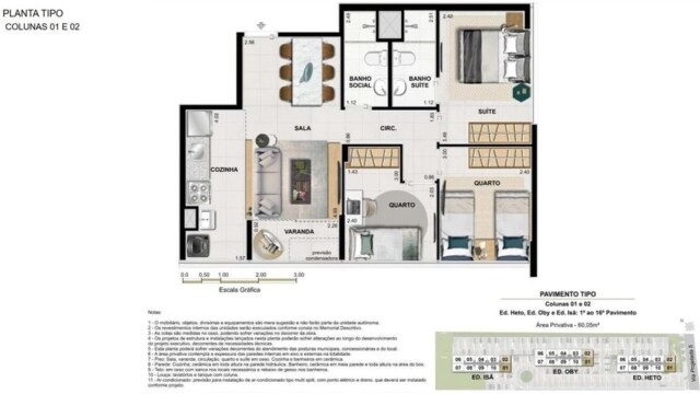 Etehe Residencial plantas dos apartamentos