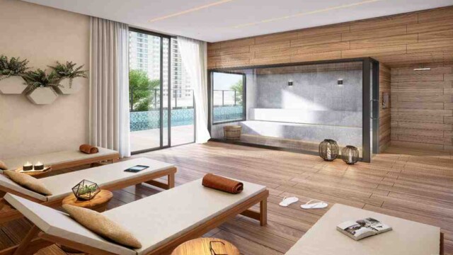 Iluminato Residencial Botafogo área de lazer sauna e sala de repouso