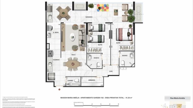 maison maria amalia tijuca planta do apartamento 2 suites