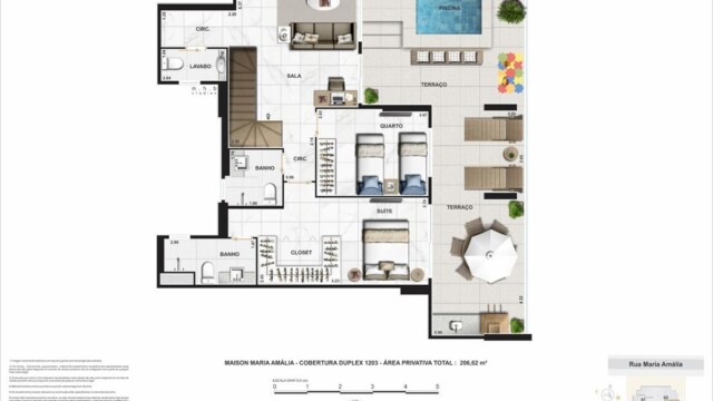 maison maria amalia tijuca planta da cobertura duplex coluna 3 pavimento 2