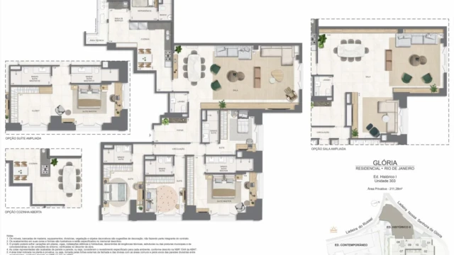 Glória Residencial plantas dos apartamentos do edifício histórico