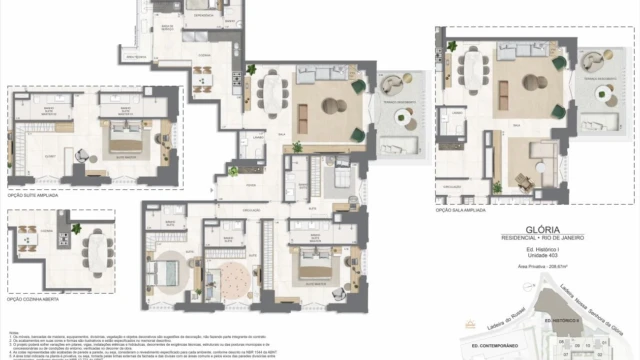 Glória Residencial plantas dos apartamentos do edifício histórico