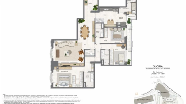 Glória Residencial plantas dos apartamentos do edifício histórico