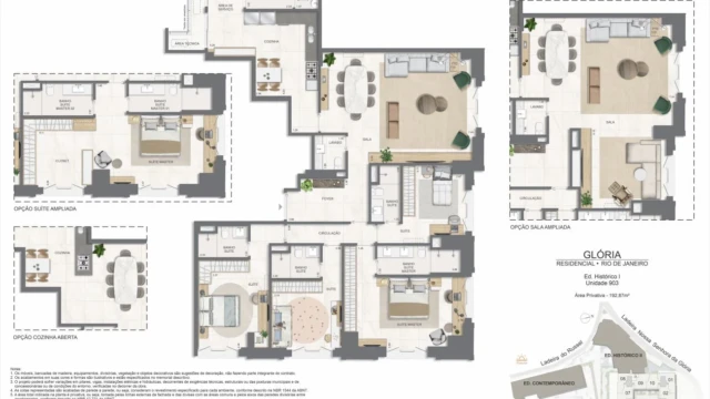 Glória Residencial plantas dos apartamentos do edifício histórico