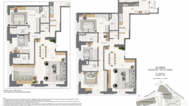 Glória Residencial plantas dos apartamentos do edifício histórico