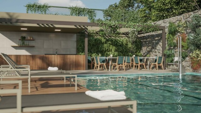 Tiê Residencial Tijuca área de lazer bar da piscina