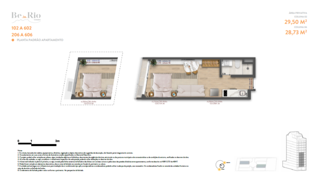 Be in Rio Tonelero Copacabana planta do apartamento Be in Rio Tonelero Copacabana planta do apartamento