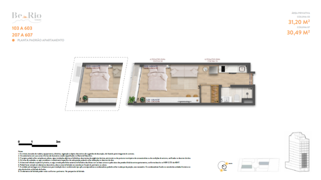 Be in Rio Tonelero Copacabana planta do apartamento Be in Rio Tonelero Copacabana planta do apartamento