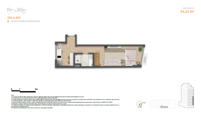 Be in Rio Tonelero Copacabana planta do apartamento Be in Rio Tonelero Copacabana planta do apartamento