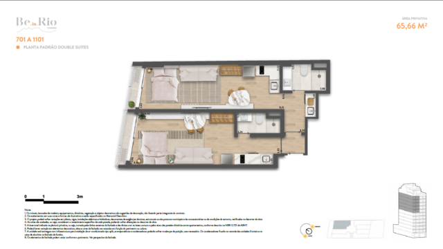 Be in Rio Tonelero Copacabana planta do apartamento