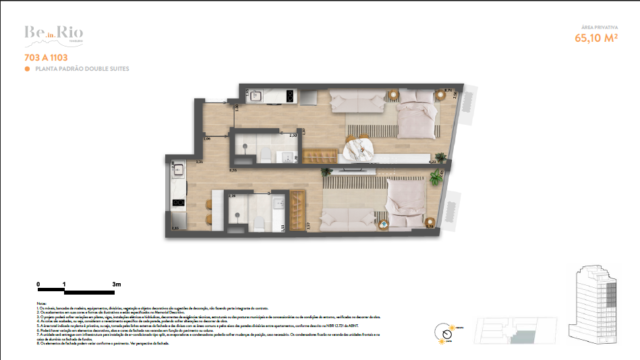 Be in Rio Tonelero Copacabana planta do apartamento