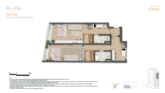 Be in Rio Tonelero Copacabana planta do apartamento