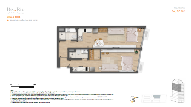 Be in Rio Tonelero Copacabana planta do apartamento