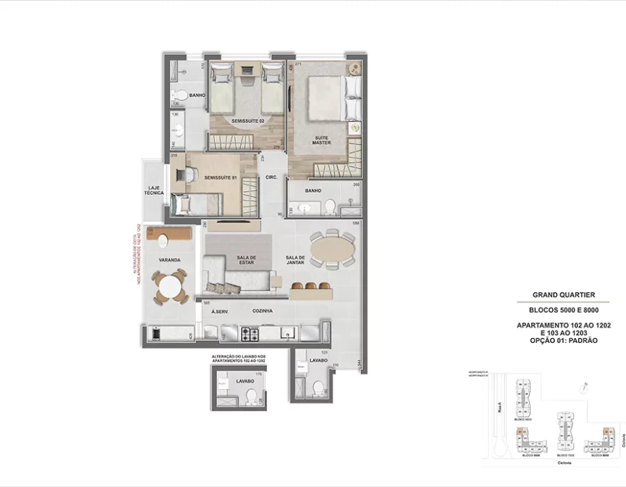 Grand Quartier Rio 2 Fase Parque Apto 3 suítes - 88m² - GQ 5.000 e 8.000 - Finais 02 e 03