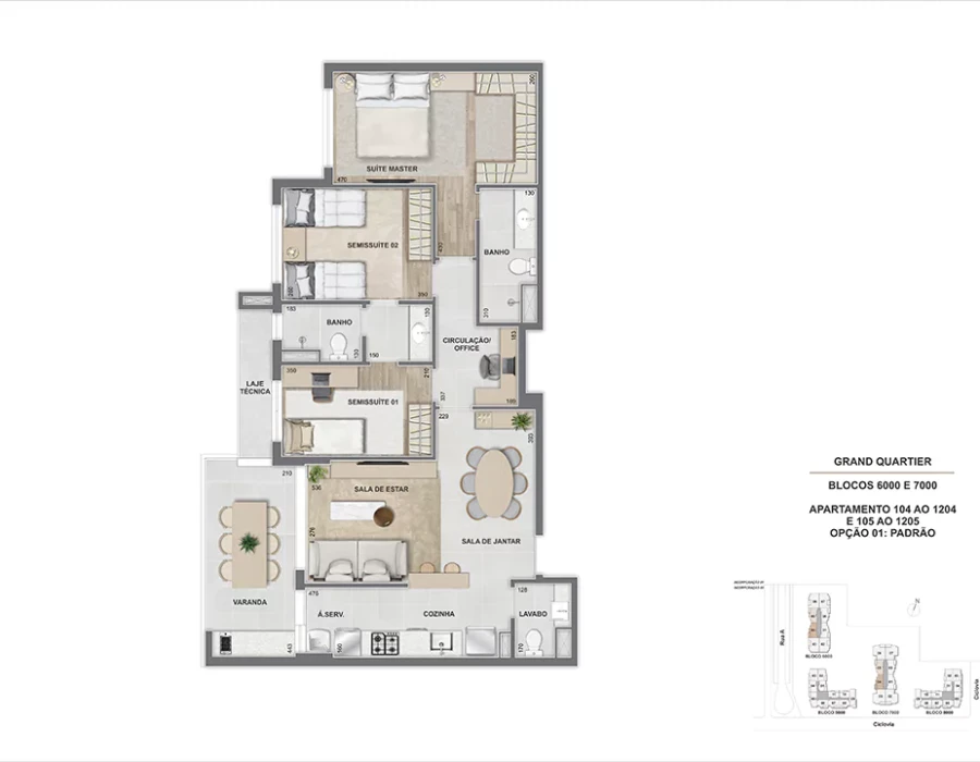 Grand Quartier Rio 2 Fase Parque Apto 3 suítes - 96m² - GQ 6.000 e 7.000 - Finais 04 e 05