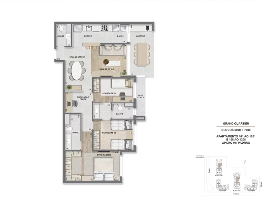 Grand Quartier Rio 2 Fase Parque Apto 3 suítes - 99m² - GQ 6.000 e 7.000 - Finais 01 e 08