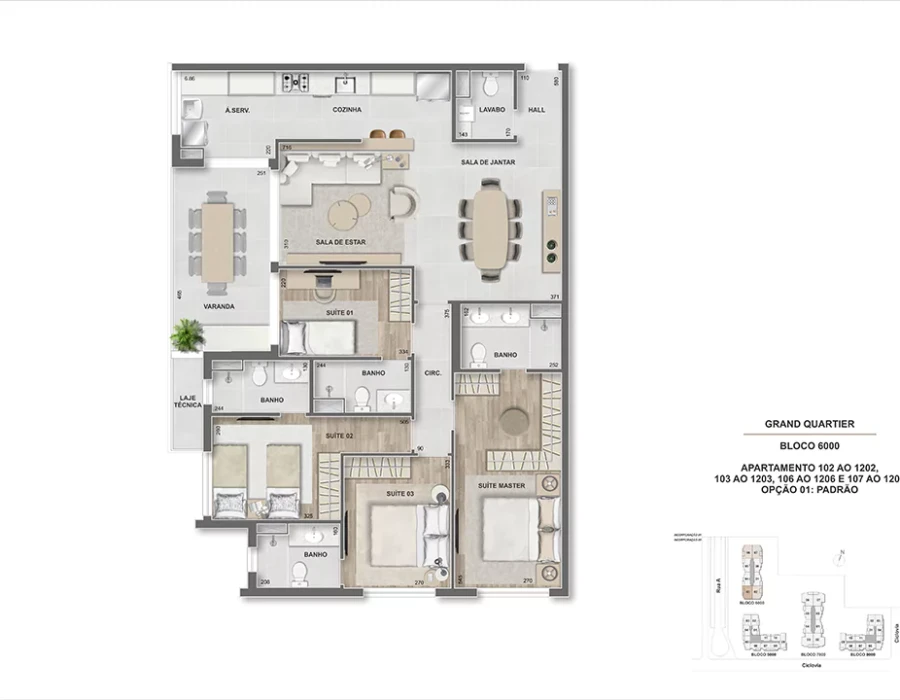 Grand Quartier Rio 2 Fase Parque Apto 4 suítes - 131m² - GQ 6.000 - Finais 02, 03, 06 e 07