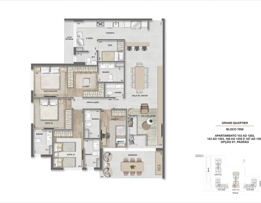 Grand Quartier Rio 2 Fase Parque Apto 4 suítes - 145m² - GQ 7.000 - Finais 02, 03, 06 e 07