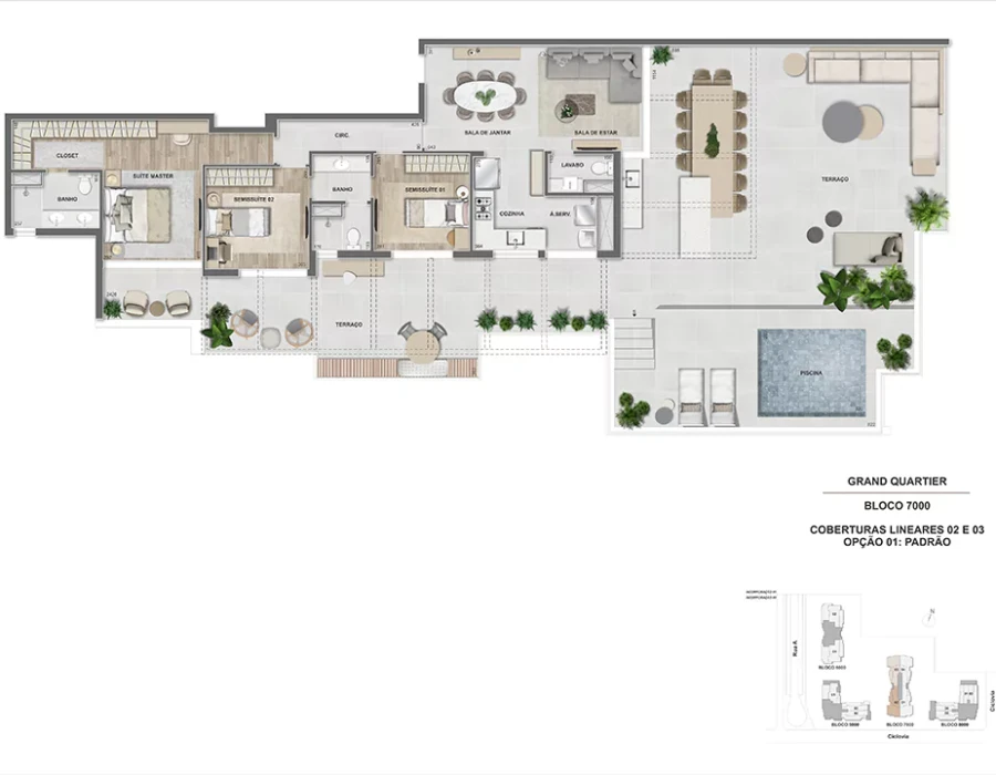 Grand Quartier Rio 2 Fase Parque Cobertura linear 3 suítes 239m² - GQ 7.000 - Finais 02 e 03
