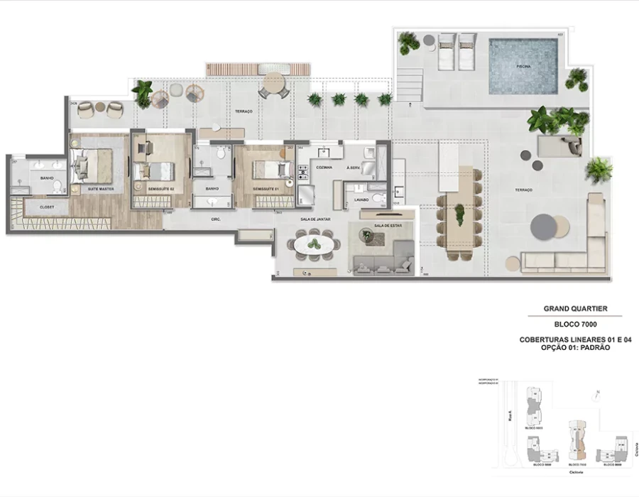 Grand Quartier Rio 2 Fase Parque Cobertura linear 3 suítes 242m² - GQ 7.000 - Finais 01 e 04