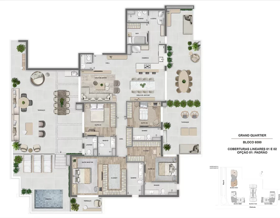 Grand Quartier Rio 2 Fase Parque Cobertura linear 4 suítes 339m² - GQ 6.000 - Finais 01 e 02