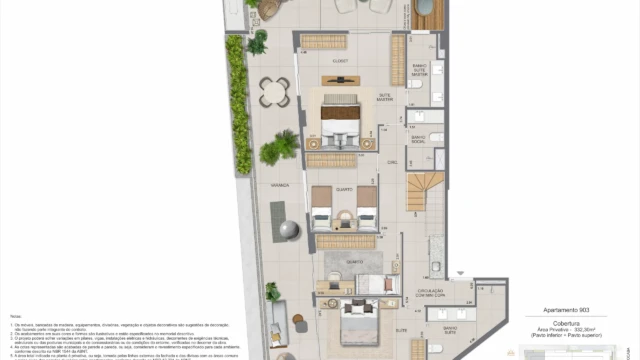 zenture residencial botafogo planta apartamento e cobertura duplex