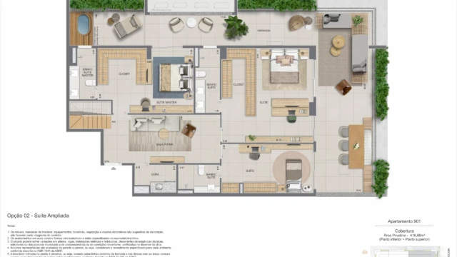 zenture residencial botafogo planta apartamento e cobertura duplex