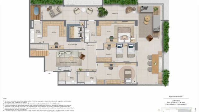 zenture residencial botafogo planta apartamento e cobertura duplex